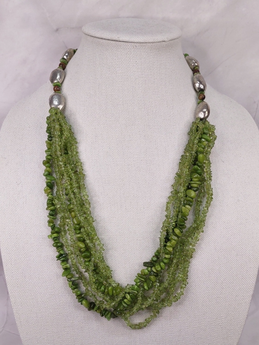 Artisan Crafted Multi-Strand Peridot/Quartz/Tiger's Eye Gemstone Necklace